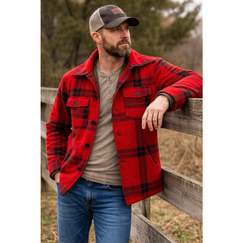VTG Carter’s Mackinaw Jacket Men’s LG Red 50s 60s Buffalo Plaid Wool Hunting